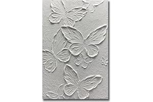 Boiee Art,24x36Inch Hand-Painted Textured Butterfly Canvas Wall Art Abstract Pure White Oil Paintings Modern Contemporary Wall Art Framed Ready to Hang for Home Decorations