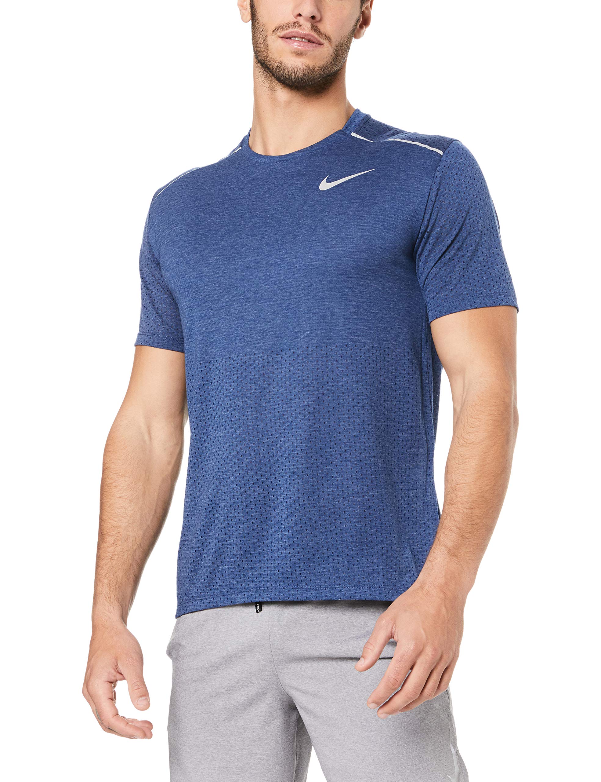 Nike Men's M Nk Brthe Rise 365 Ss T-Shirt, Blue (Blue Void/Heather/Reflective Silver), S