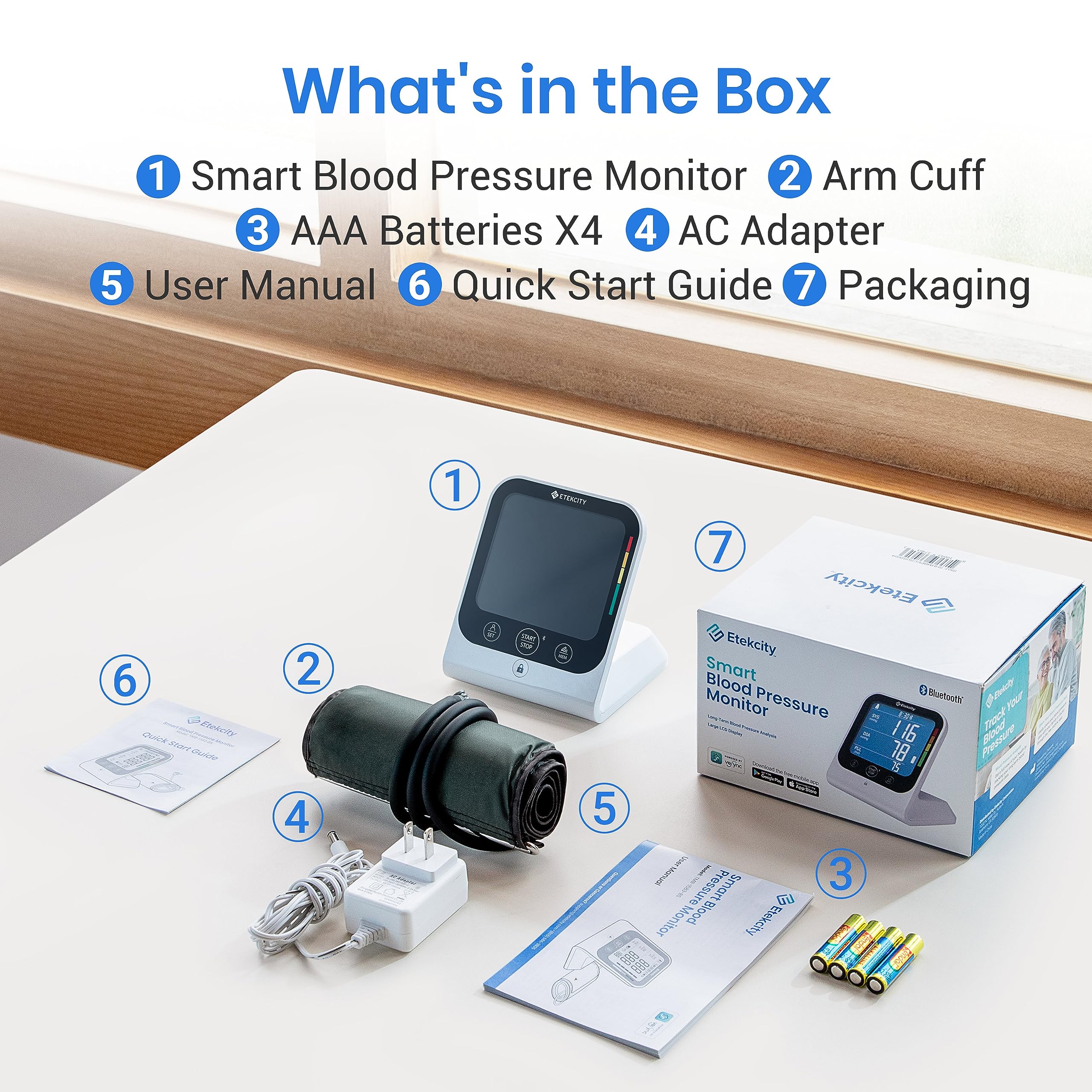 Etekcity Bluetooth Blood Pressure Monitor, Smart Upper Arm Automatic BP Machine with App, Rechargeable, Wide Cuff 8.6