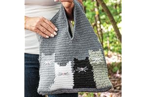 Mary Maxim Whisker Wishes Crochet Bag Kit with Cat Motif - Crochet Handbag Kit with Starlette Yarn and Pattern, Finished Size