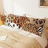 XeGe Cute Fluffy Faux Fur Animal Print Patchwork Body Pillow Cover, 20x54 Fuzzy Furry Body Pillowcase with Zipper Bedroom, Plush Shaggy Long Bed Bolster Pillow Cover for Kids Teens Adult, Animal Print
