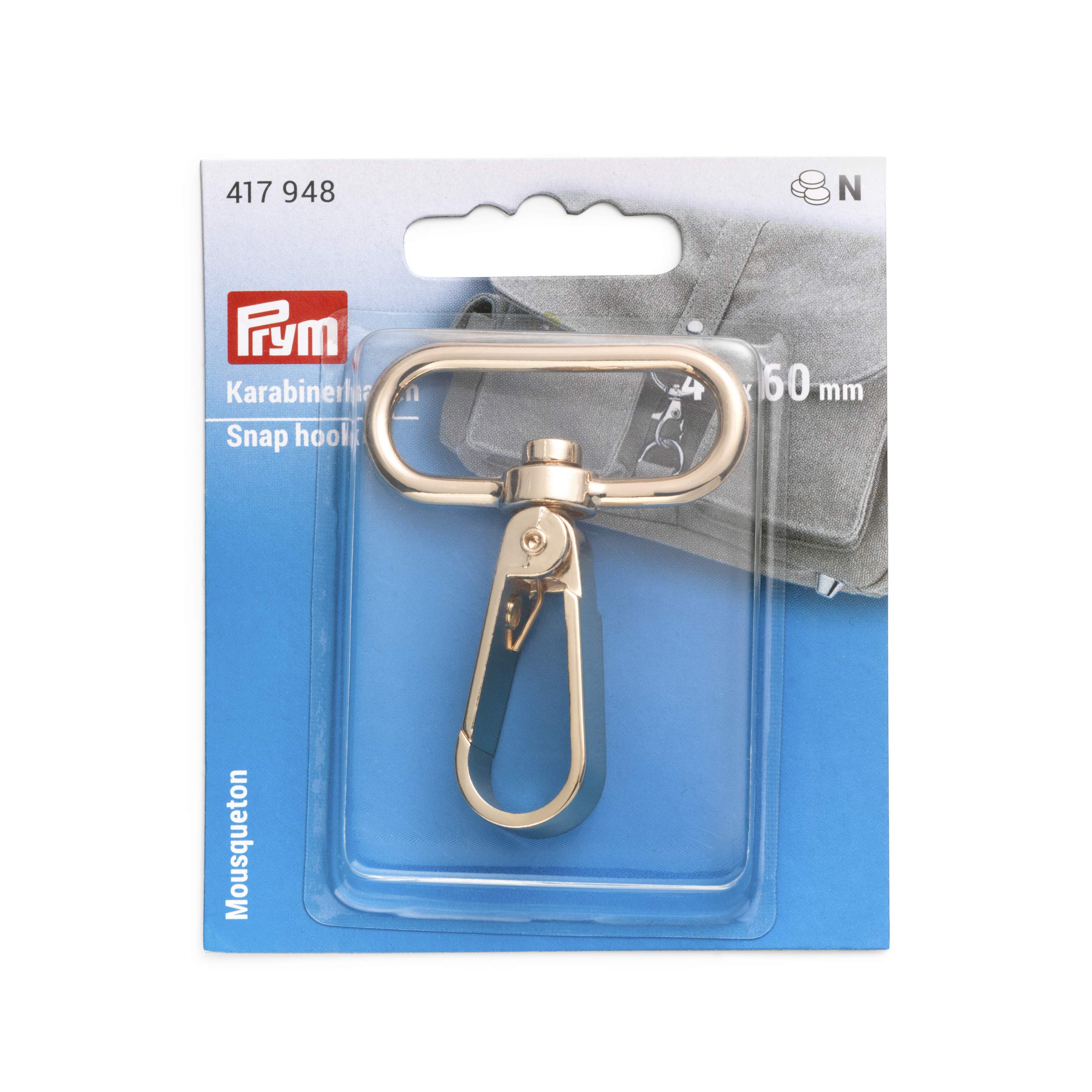 Prym Carabiner Hook, Zinc Alloy, New Gold, 40 x 60 mm