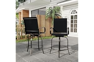 Garvee Outdoor Swivel Bar Stools, High Back Patio Bar Chairs with Armrests, All-Weather Textilene Mesh 360 Swivel Stools for 