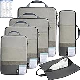 6 Set Lightweight Compression Packing Cubes with Packing List, Anti-Tearing Expandable Organizer Bags for Travel, Black (Dark Grey)