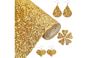 Greatdiy Sparkly Gold Chunky Glitter Faux Leather Roll 12 x 52 inch Shiny Solid Color Fall Fabric for Bows Crafts Earrings (16013#13)