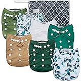 Unisex Baby Cloth Pocket Diapers - Sage and Sea - 7 Pack, 7 Bamboo Inserts, 1 Wet Bag by Nora's Nursery