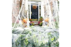 Midsea 500 sqft Spider Web Halloween Decorations with 20 Fake Spiders, Super Stretch Spider Webs for Halloween Decor Indoor & Outdoor, Party Supplies Garage Door Decorations