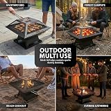 ZENO Square Fire Pit 3 in 1 BBQ Grill Patio Heater Mesh Lid Log Poker view 8