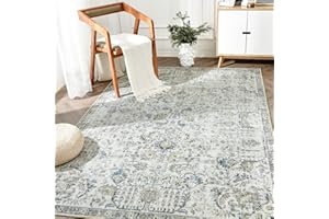 jinchan Area Rug 4x6 Washable Rug Vintage Rug Indoor Thin Rug Retro Accent Rug Distressed Carpet Blue Multi Floral Print Mat Country Boho Rug Non Slip Kitchen Bedroom Living Room Dining Room Office