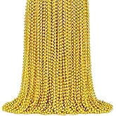 ZYFLSQ 100 Pcs 33" 7mm Metallic Gold Beads Necklaces, Bulk Mardi Gras Beaded Necklaces, Party Beads Costume Necklaces (Gold)