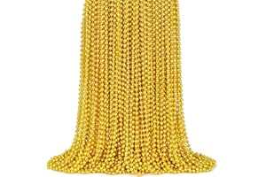 ZYFLSQ 100 Pcs 33" 7mm Metallic Gold Beads Necklaces, Bulk Mardi Gras Beaded Necklaces, Party Beads Costume Necklaces