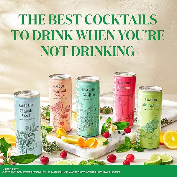 NAKED LIFE NON-ALCOHOLIC DRINKS, MARGARITA, ZERO SUGAR, LOW CALORIE, ALCOHOL-FREE COCKTAILS 4 PACK, 8.4 FL OZ CANS