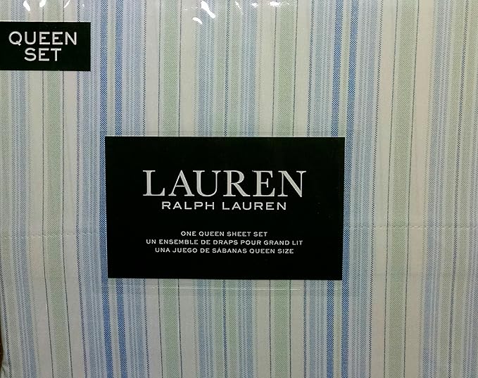 Ralph Lauren Lauren Queen Sheet Set Blue Green Stripes on