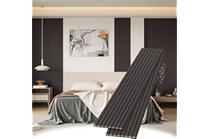 POHARE Wood Slat Wall Panels, 2 Pack 8 x 1 ft Decorative Wood Panels for Wall,Stylish Wall Panels for Interior Wall Decor, Modern Acoustic Wood Wall Panels with Felt Backing, Black-Brown Oak
