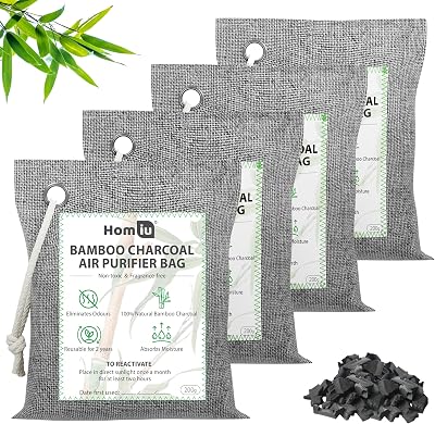 Homiu Bamboo Charcoal Air Purifying Bags 4 Pack 200g Natural Odour Eliminator