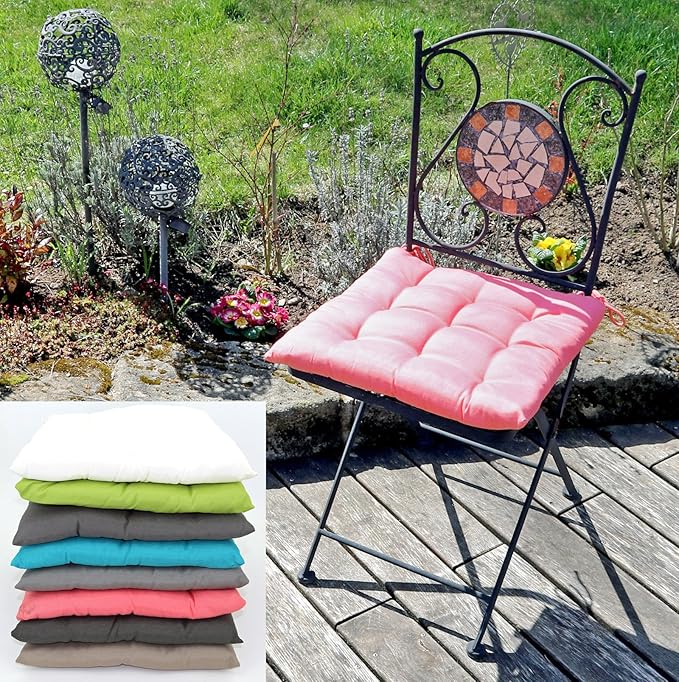 fashion and joy Garten Stuhlkissen Polsterauflage 40x40x4 cm mit Bindekordeln in coral 9-Punkt-Steppung Sitzkissen Gartenstuh