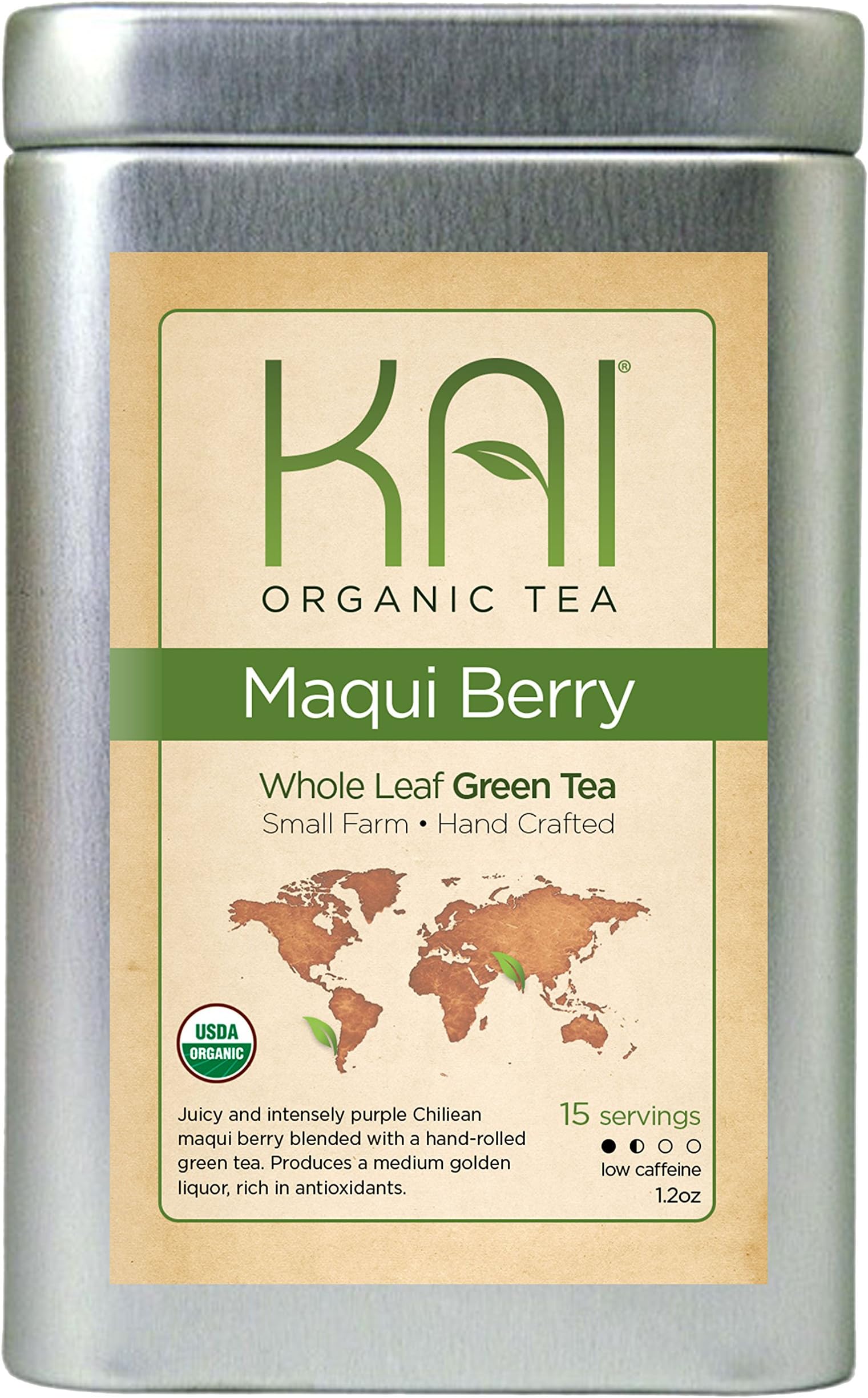 Organic Maqui Berry Green Tea, Loose Leaf Tin, Kai Organic Tea (1.2 ounce)