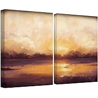 SIGNWIN Canvas Wall Art Warm Yellow Orange Sunset Over a Calm Beach Coastal Ocean Oil Painting Abstract Modern Scenic Relax/Calm for Living Room, Bedroom, Office - 16