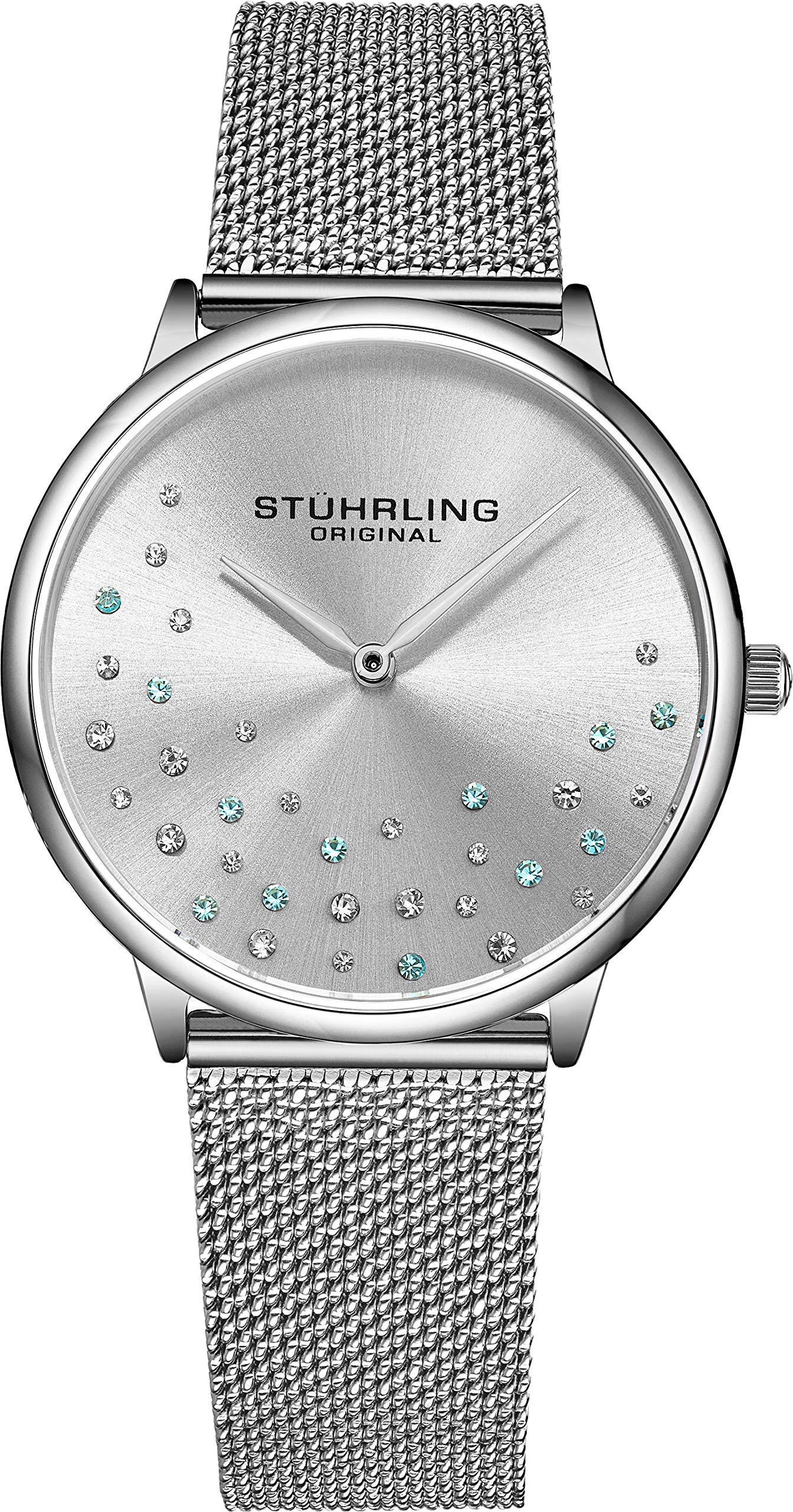 Stuhrling Original Womens Watch Krystal Analog Watch Dial, Stainless Steel Mesh Bracelet 3928 Watches for Women Collection (Silver) — image 1