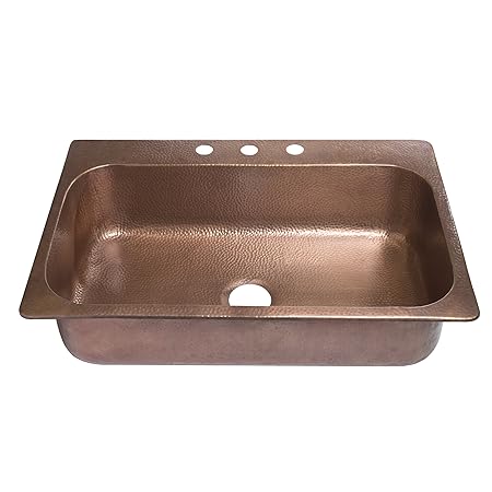 Sinkology Sk101 33ac Angelico Drop In Handmade Copper Sink 33 3