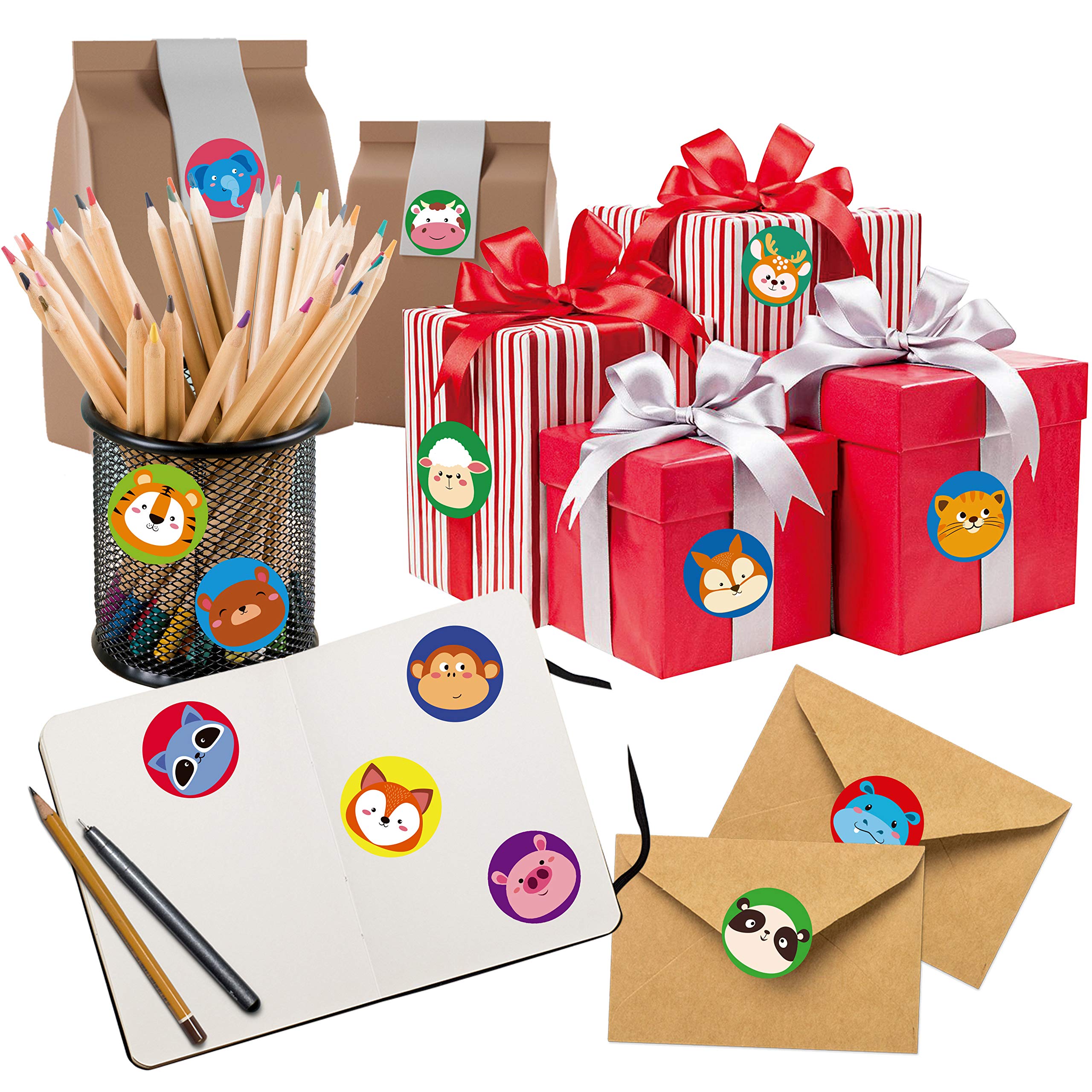 600 Adorable Round Animal Encouraging Incentive Stickers in 16 Designs with Perforated Line Expanded Version (Each Measures 1.5