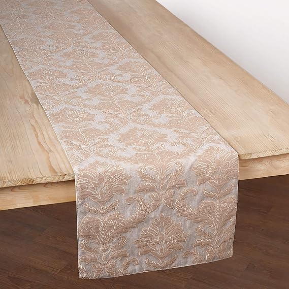 Buy VLving Beige Damask Pattern Applique and Embroidery Table Runner