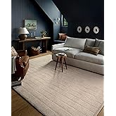 Loloi Chris Loves Julia Calvin Collection CLV-02 Ivory/Oatmeal 5'-3" x 5'-3" Round Area Rug Checkered Neutral Soft Living Room Bedroom Carpet