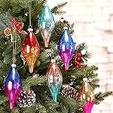 Seematn 6 Pcs Large Mercury Glass Finial Christmas Ornament Colorful Neon Glass Ball Ornaments Ombre Christmas Tree Drop Hanging Decorations for Xmas Holiday Wedding Home Indoor