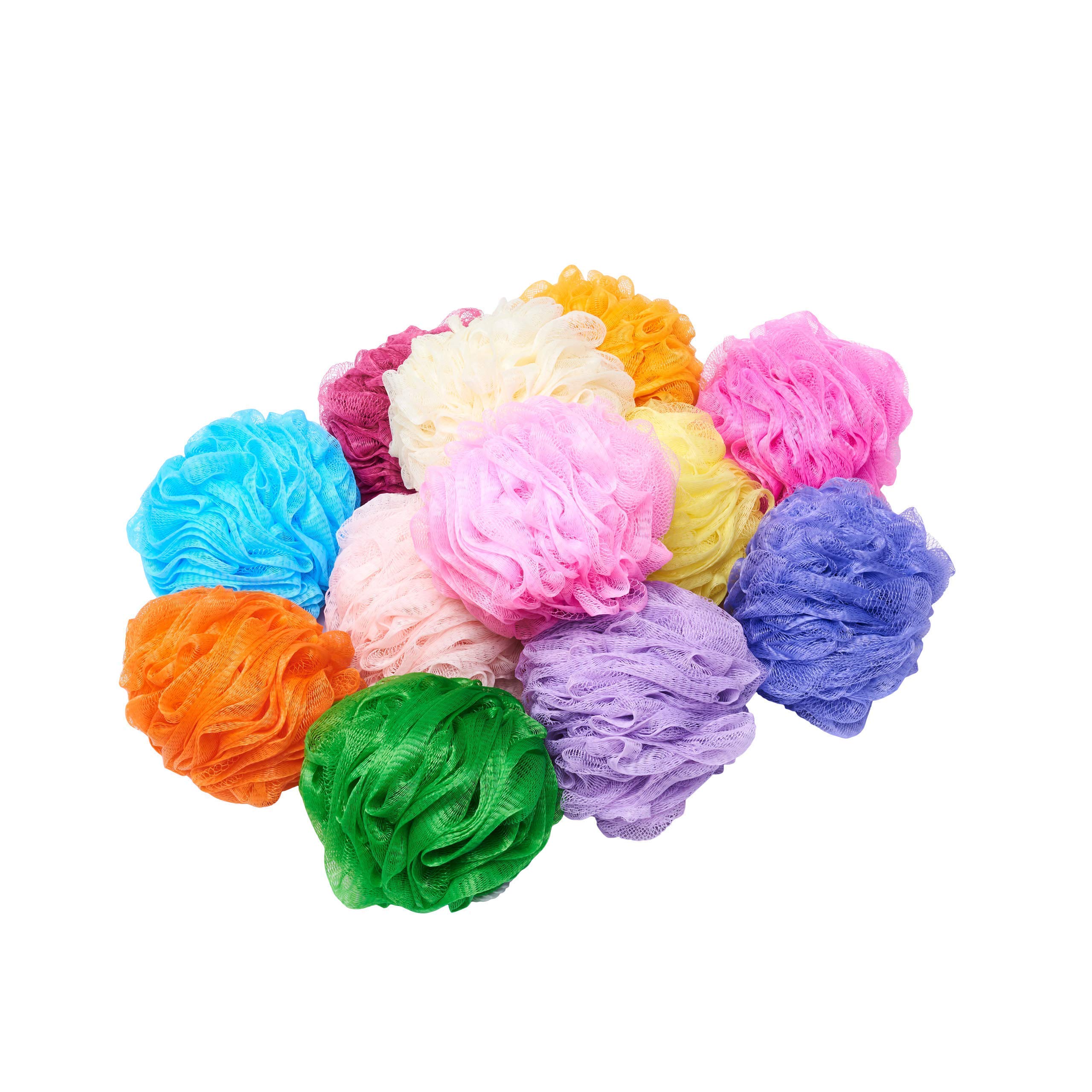SUPERLY - Puff Shower Sponge Bath Loofah Pouf 12 PACK XL 80g, Loufa Scrunchies Body Scrubber Exfoliating Mesh sponge