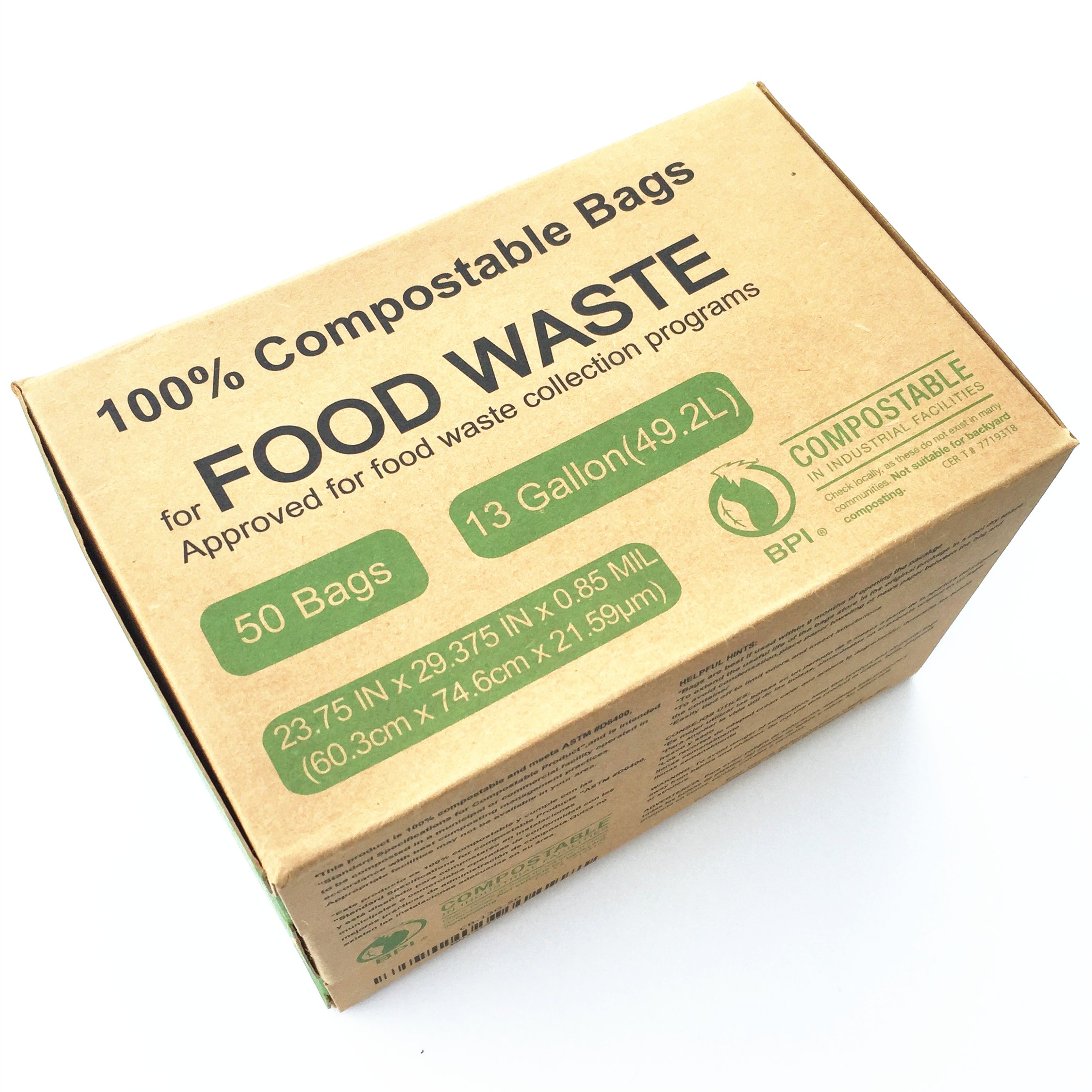 Unni Astm6400 Certified Compostable Bags 13 Gallon 50 Count Heavy Duty