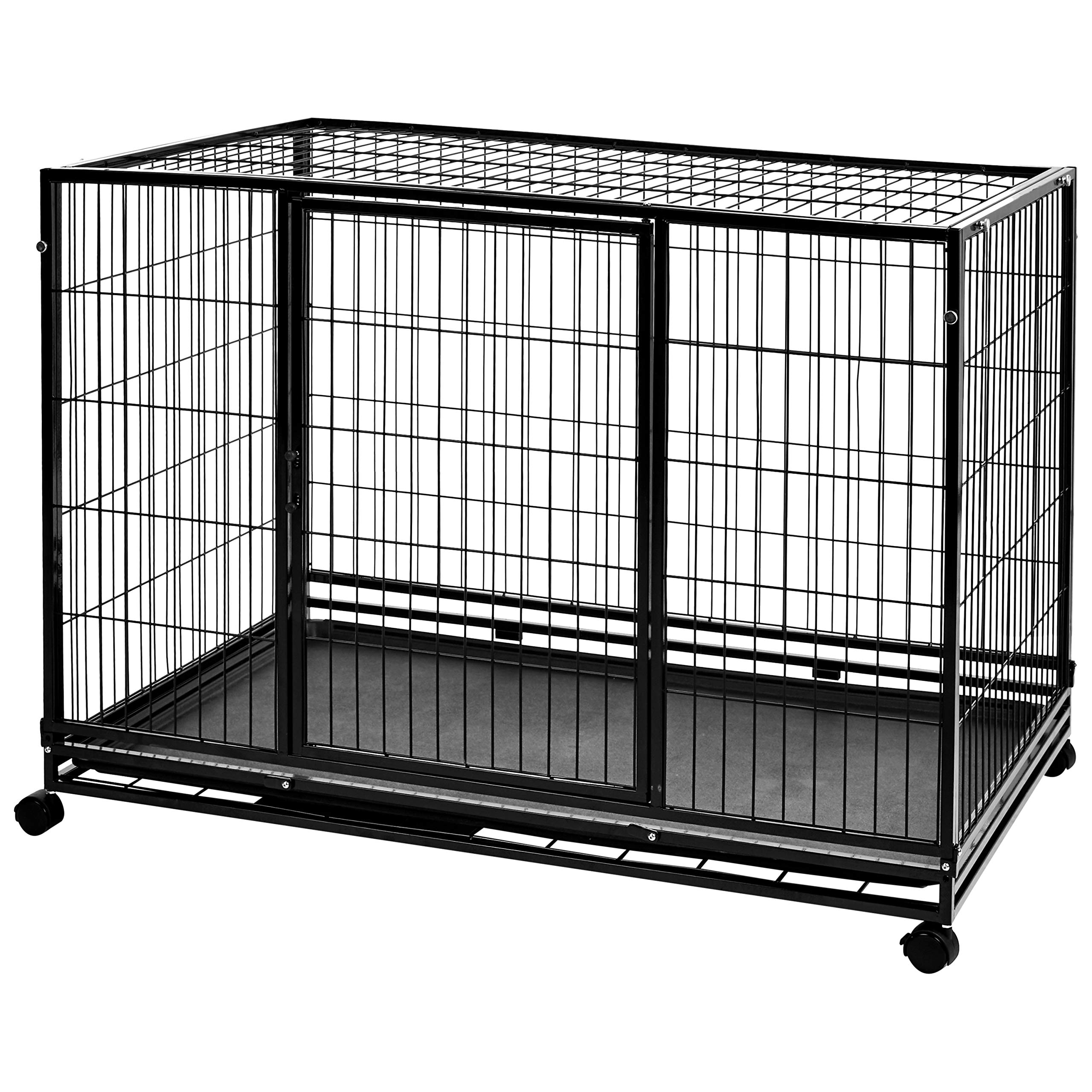 Photo 1 of Amazon Basics - Portable Heavy Duty Stackable Dog Pet Kennel with Tray, Black, 48.2" L x 37.8" W x 42.5" H