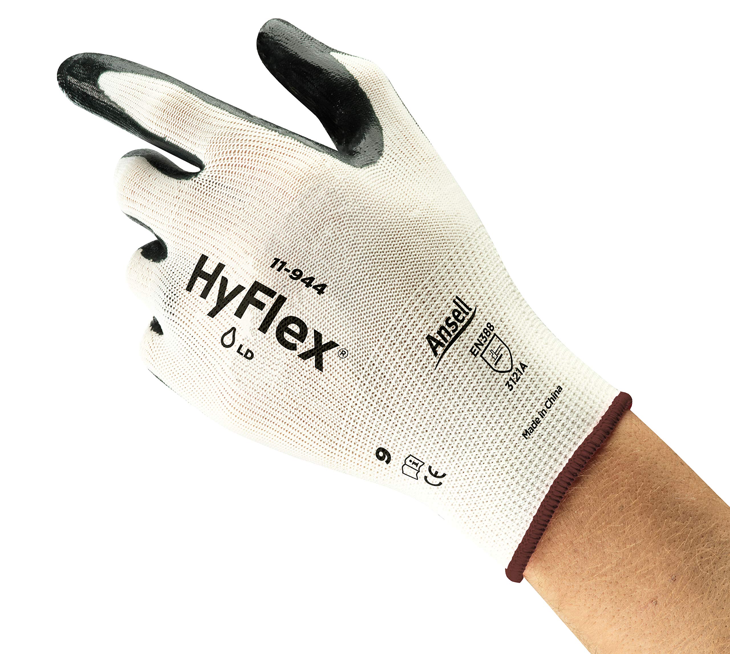 Ansell HyFlex 11-944 Ultra-Thin Work Gloves in Nylon, Multi-Purpose Protection Glove for Professionals, DIY, Industrial, Mechanics, Durable PPE Workwear, Men Women, Black, Size XL (12 Pairs)