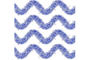 KREYFER 4 Strings Total 26.4 ft Hanukkah Tinsel Garlands – Each 6.6 ft Blue and Silver Metallic Garland with Star of David, Dreidel, and Menorah Cutouts for Festival of Lights Decorations