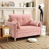 Urhanherry 47" Small Sofa Couch for Bedroom, Soft Chenille loveseat Mini Couch with Throw Pillow and Removable Cushion Cover for Small Spaces, Living Room, Apartment, Dorm, Office(Pink)