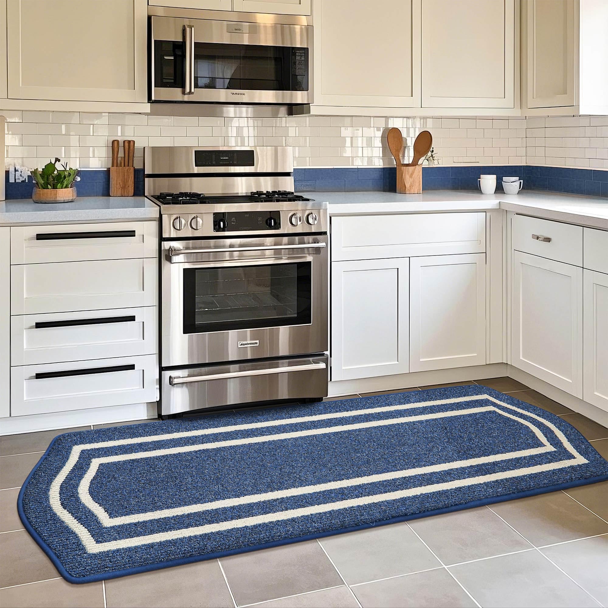 Photo 1 of COSY HOMEER Long Kitchen Floor Mats for in Front of Sink Super Absorbent Kitchen Rugs and Mats 24"x79" Non-Skid Kitchen Mat Standing Mat Washable,Polypropylene,Blue,Frame