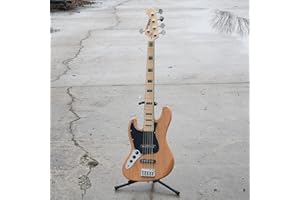 CNZ Audio JB Vintage Electric Bass - Left Handed, 5 String - Natural Gloss Finish, Solid Alder Body, Gloss Maple Neck & Fingerboard