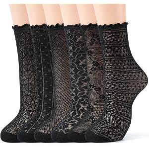 Jeasona 6 Pairs Women's Ruffle Socks Cotton Ankle Dress Socks Crew Thin Frilly Ruffled Crew Socks