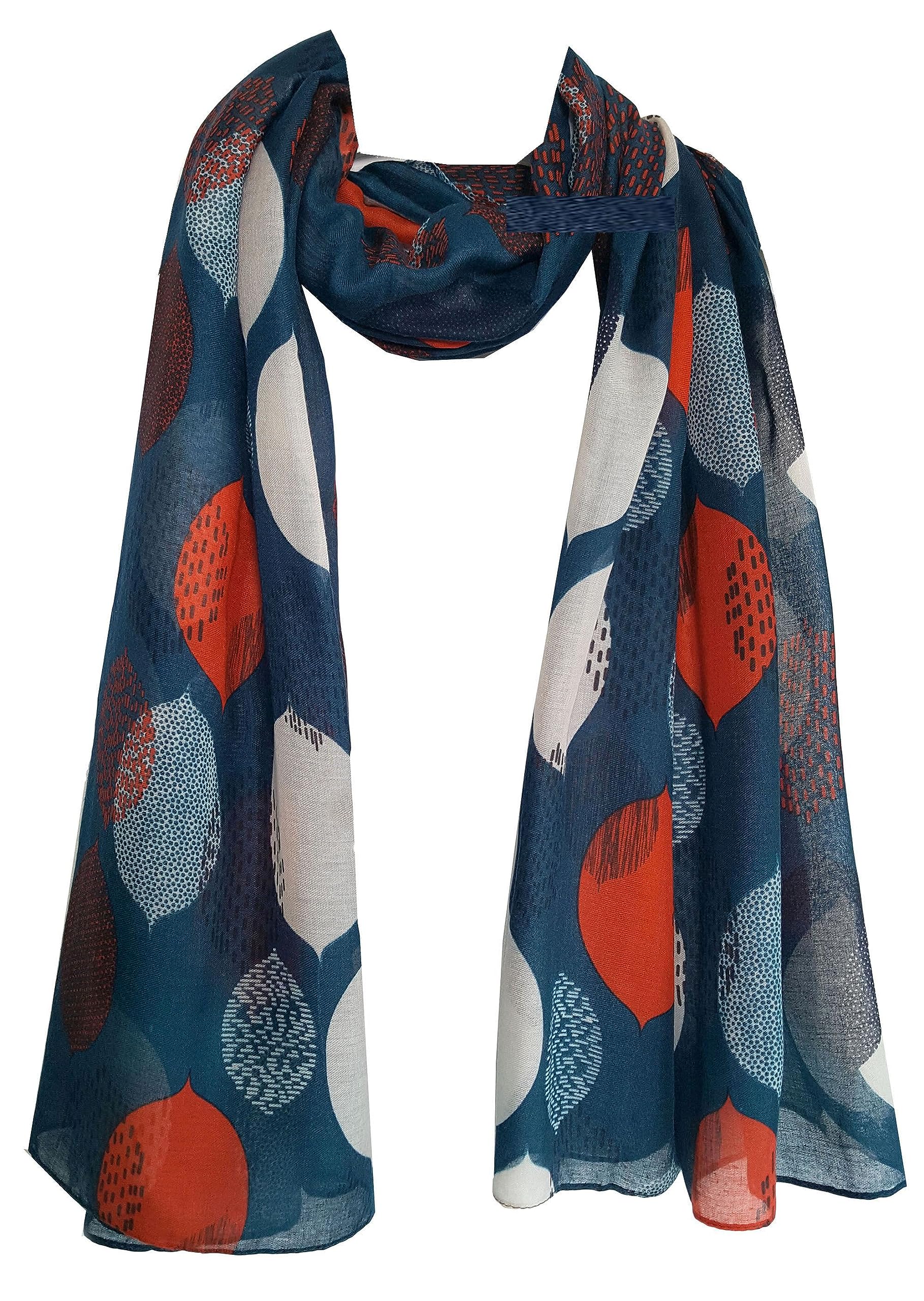 GFM® Women's Leaves Print Ladies Lightweight Scarf Spring Summer All Season's -LVS-81-Leaves Teal -(FLD-FP2) (PSCF-1117-LVS-9081-GHTL)