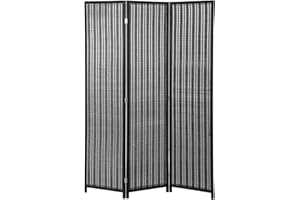 HOMCOM 3 Panel Room Divider, 6FT Folding Privacy Screen with Pine Wood Frame, Freestanding Handwoven Bamboo Partition for Bed