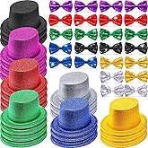 Zhanmai 48 Pcs Cosplay Party Costume Accessories 24 Party Hats for Adults Funny Top Hats Bulk 24 Adjustable Sequin Bow Tie