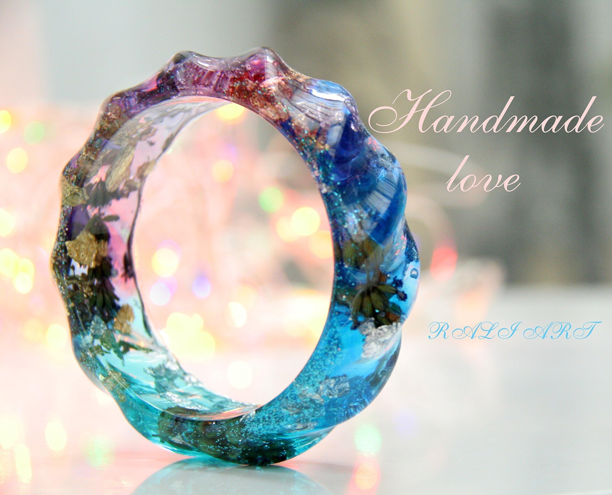 Bracelet lavender Real lavender Resin bracelet Bangle resin Resin bangle lavender Handmade bracelet of colored resin Gold flakes Silver flakes and glitter