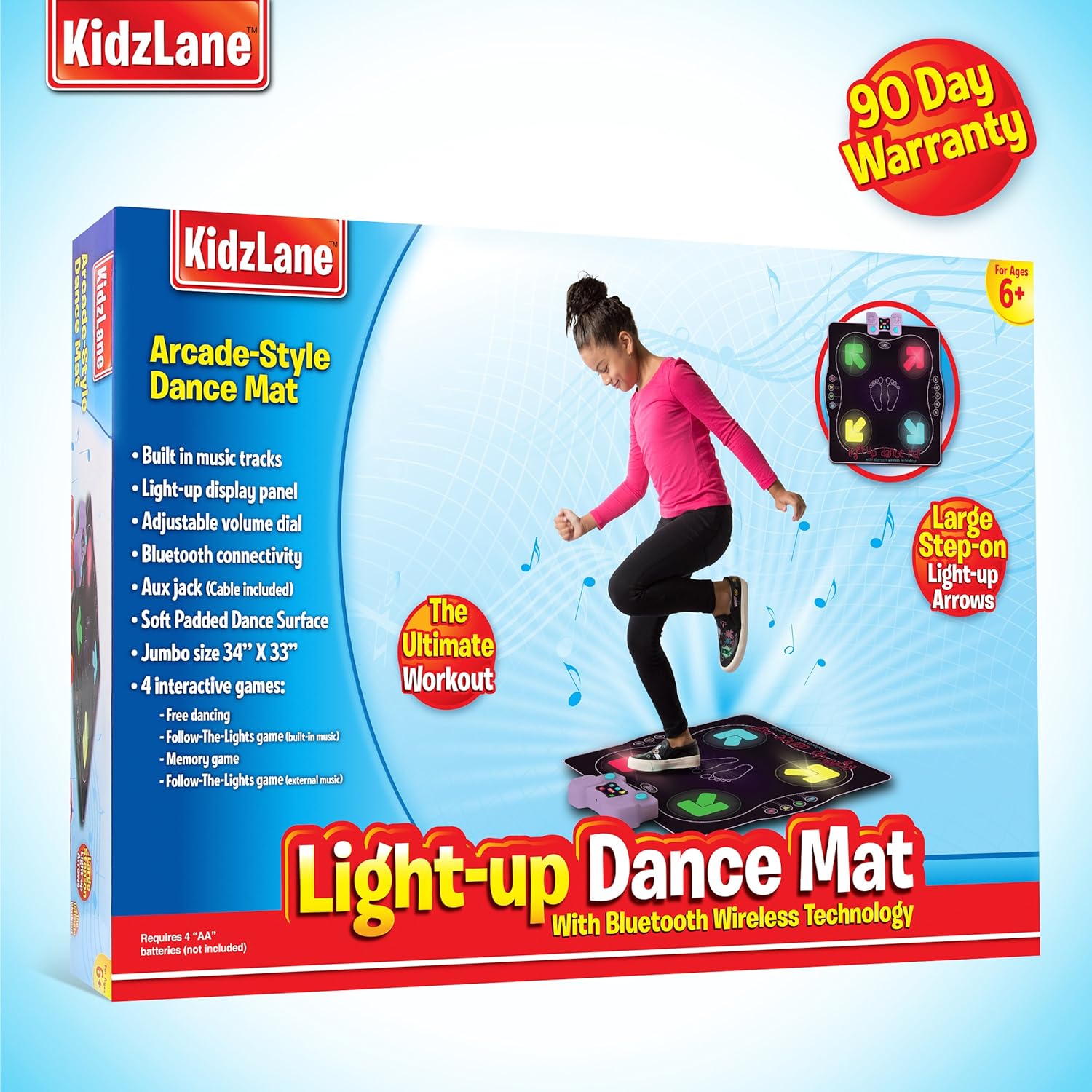 Kidzlane Dance Mat – Dance Game for Kids Boys & Girls – Light Up Dance Pad with Built in or External AUX/Bluetooth Music – Dancing Mat with Multi-Function Games and Levels: Toys & Games