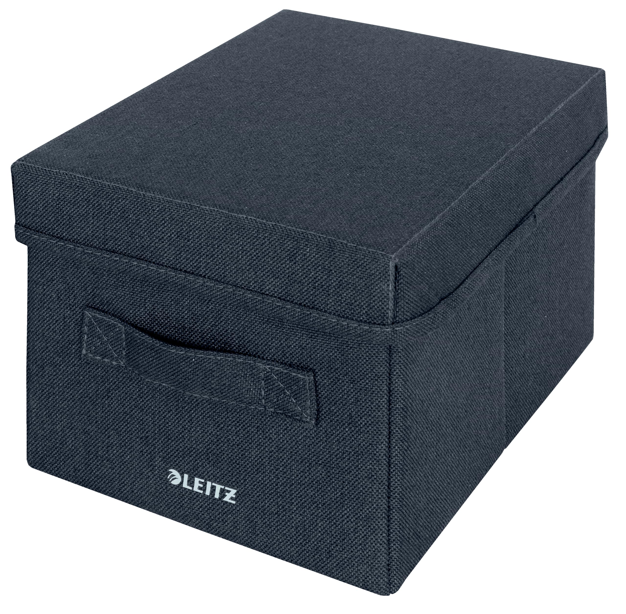 Leitz Fabric Storage Box with Lid, Set of 2 Cube Storage Unit Boxes, Foldable Fabric Ottoman Storage Organiser Box, Velvet Grey, Small, 61460089