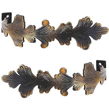 Pair Of Large Antique Brass Curtain Hold Backs Leaf Design Drape