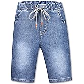 YJBQ Boys Denim Shorts with Elastic Waist and Drawstring Kids Jean Shorts - Comfortable Summer Fit - 100% Cotton Ages 5-14