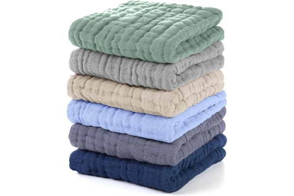 Unnivoll Muslin Burp Cloths Baby 12''X12'',Baby Washcloths 6 Pack, 100% Cotton Baby Wash Cloths Absorbent and Soft for Newbor