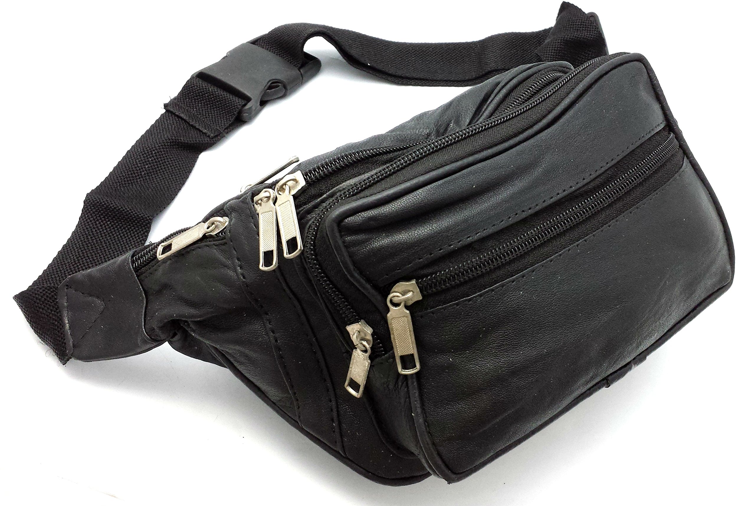 ODS:UK® Real Leather Bum Waist Bag Travel Holiday Money Belt Pouch Black Change BUMBAG