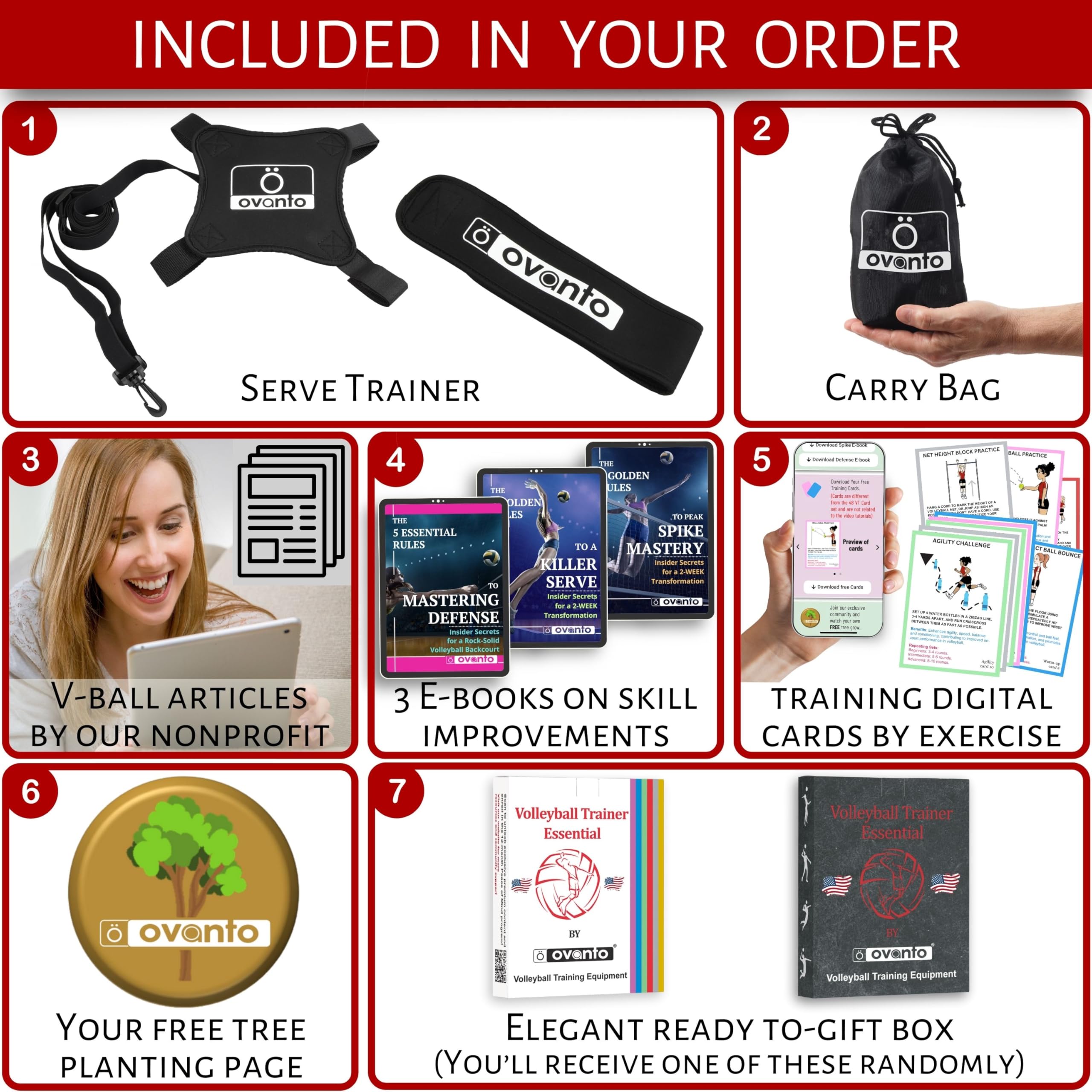 OVANTO Volleyball Training Equipment Aid – Solo Volleyball Equipment in 4 Styles to Serve, Spike, Set and Pass Like a Pro - Adjustable Volleyball Practice Equipment Gift for Beginners & Experts