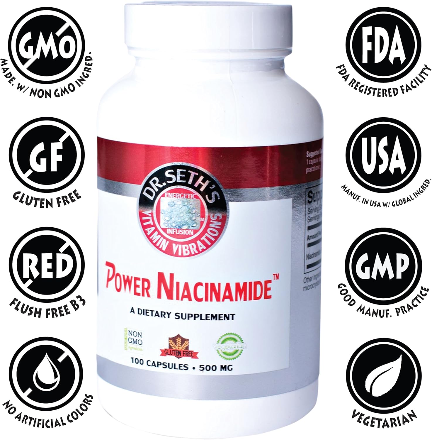 Niacinamide 500 mg 100 Niacinamide Veggie Capsules Vitamin B3 Flush