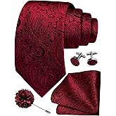 GUSLESON 3.15"（8cm） Mens Tie and Lapel Pin Paisley Necktie Hankerchief Cufflinks Set for Men